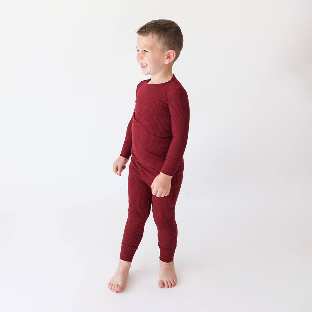 Image of Dark Cherry Ribbed Long Sleeve Pajamas