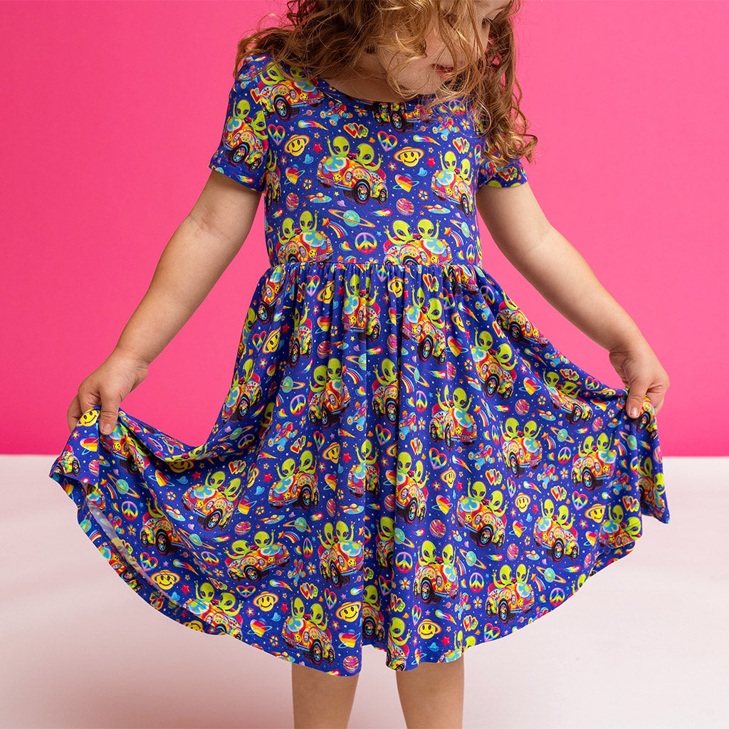 Image of Lisa Frank® Zoomer & Zorbit Short Sleeve Twirl Dress