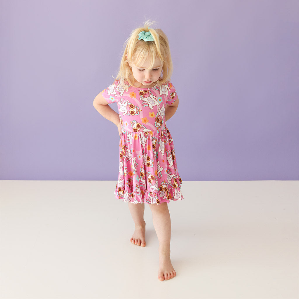 Image of Unicorn Vibes Short Sleeve Ruffled Twirl Dress