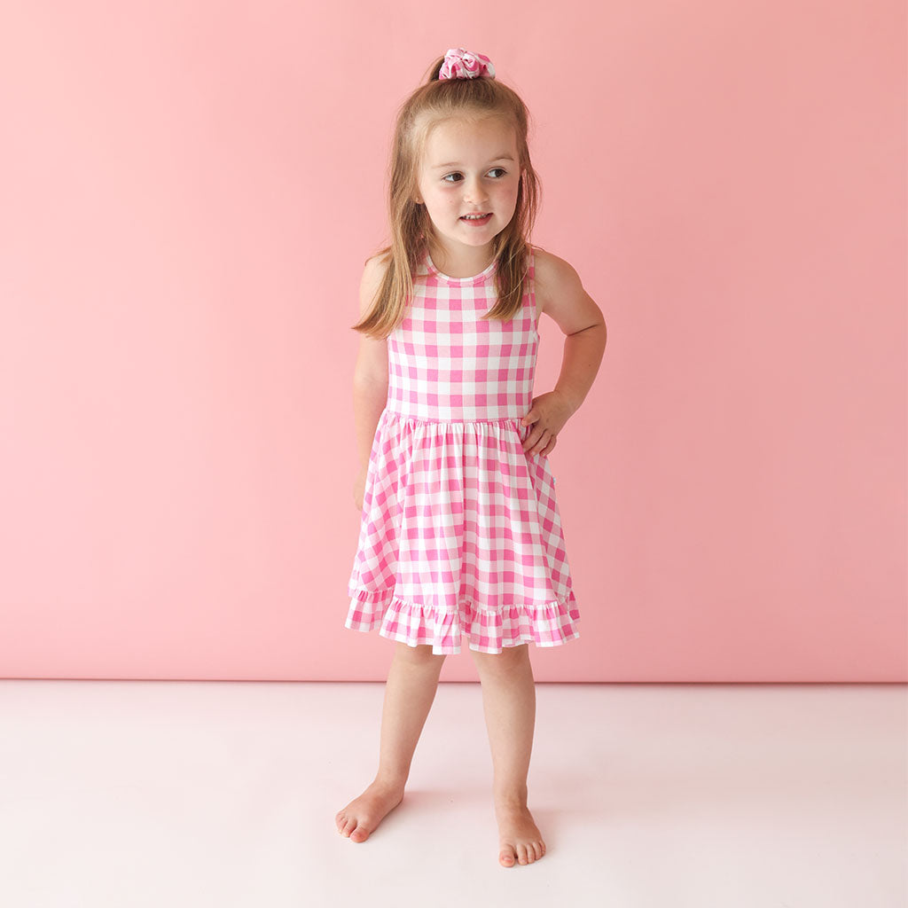 Image of Summer Gingham Racerback Ruffled Twirl Dress