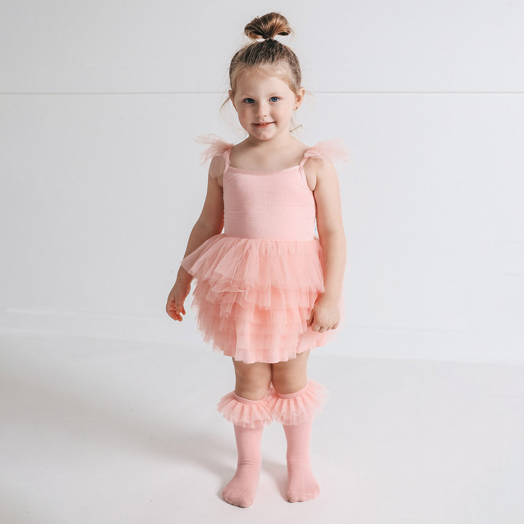 Image of Starry Pink Ruffled Tulle Smocked Dress