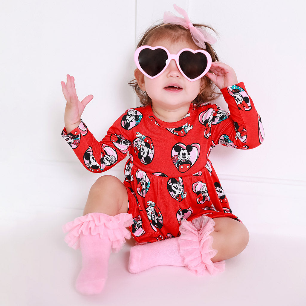 Image of Be My Valentine Long Sleeve Ruffled Bodysuit Dress