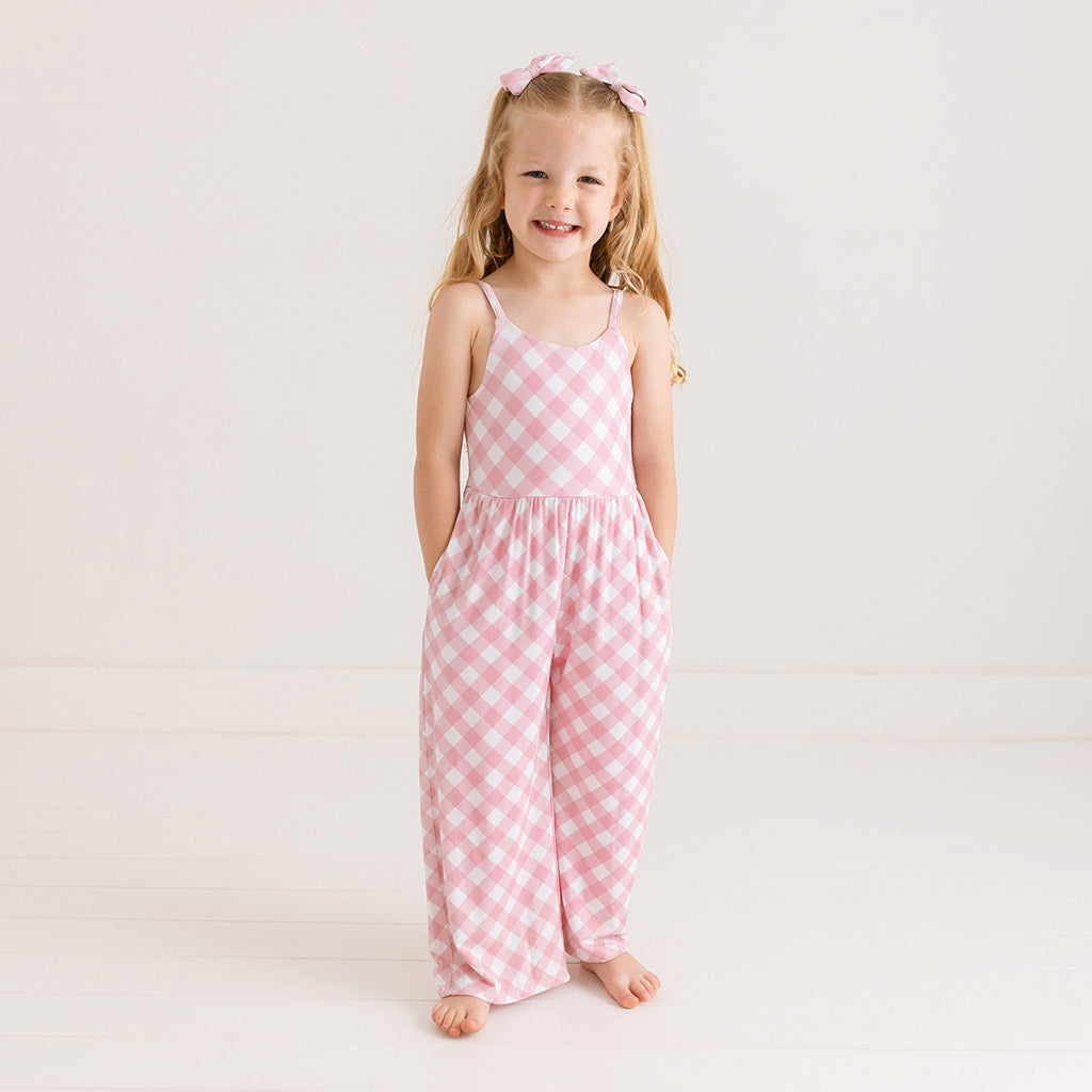 Image of Dusty Rose Gingham Cami Jumpsuit