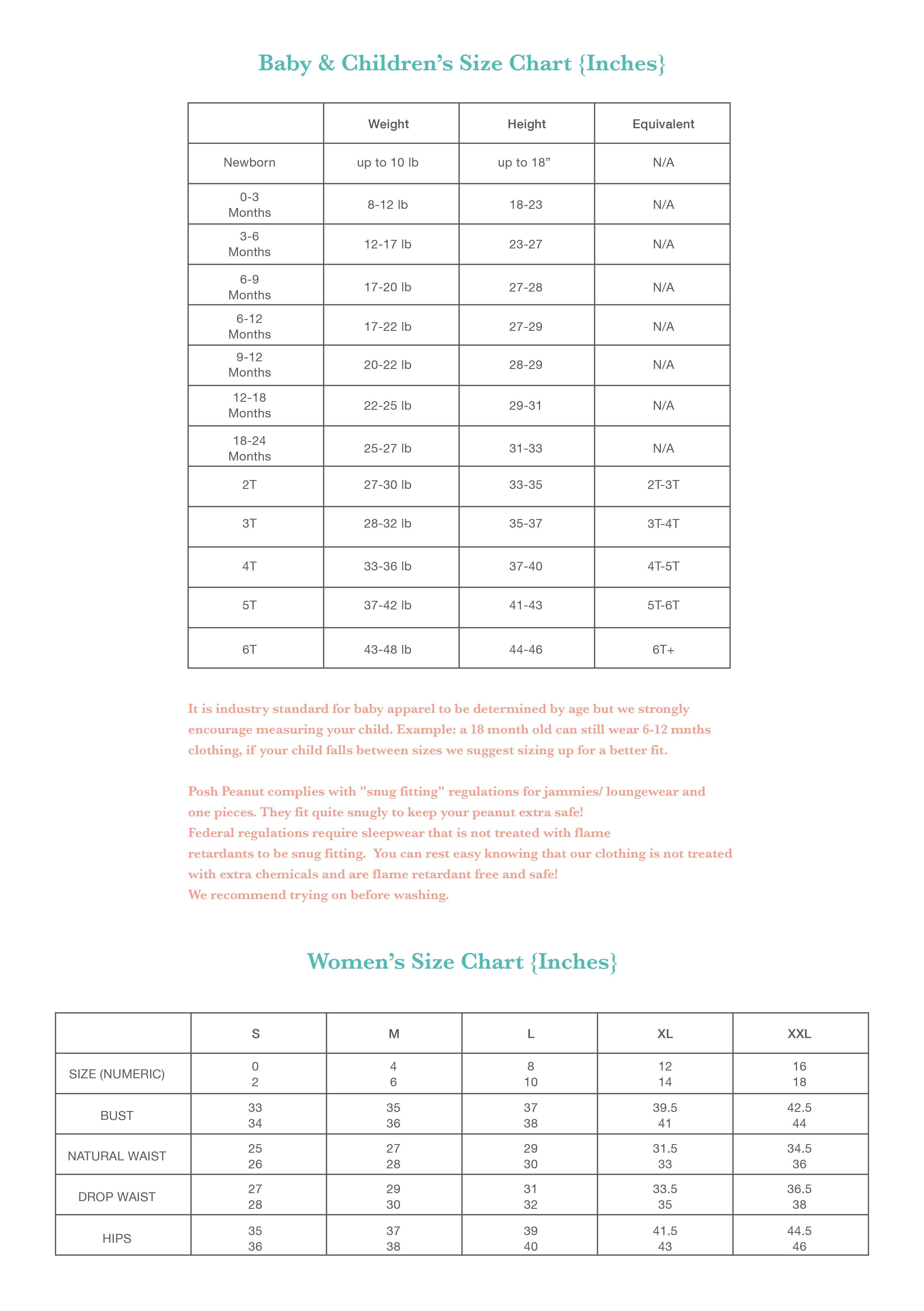 Posh Peanut Size Chart