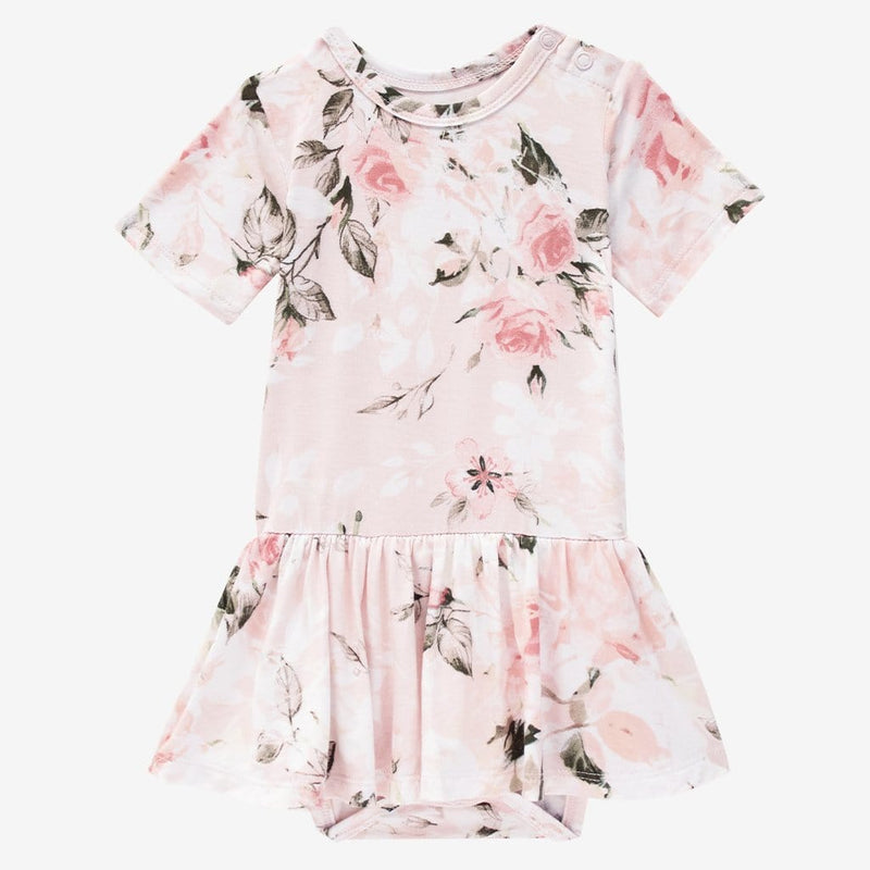 Twirl Skirt Bodysuit | Vintage Pink Rose | Floral Baby Girl Onesie