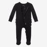 Black Ribbed Footie Ruffled Open Zipper One Piece