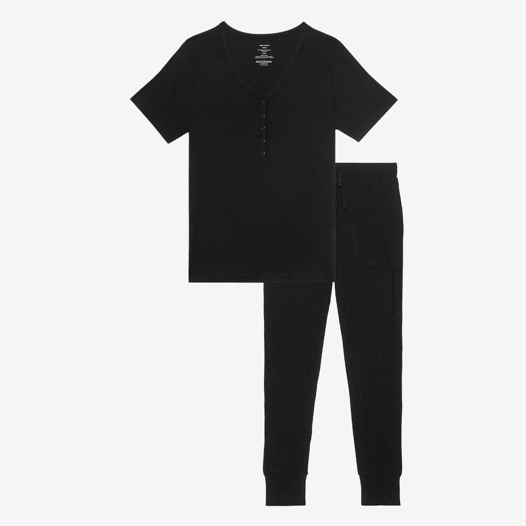 Image of Black Ribbed Women's Short Sleeve Loungewear