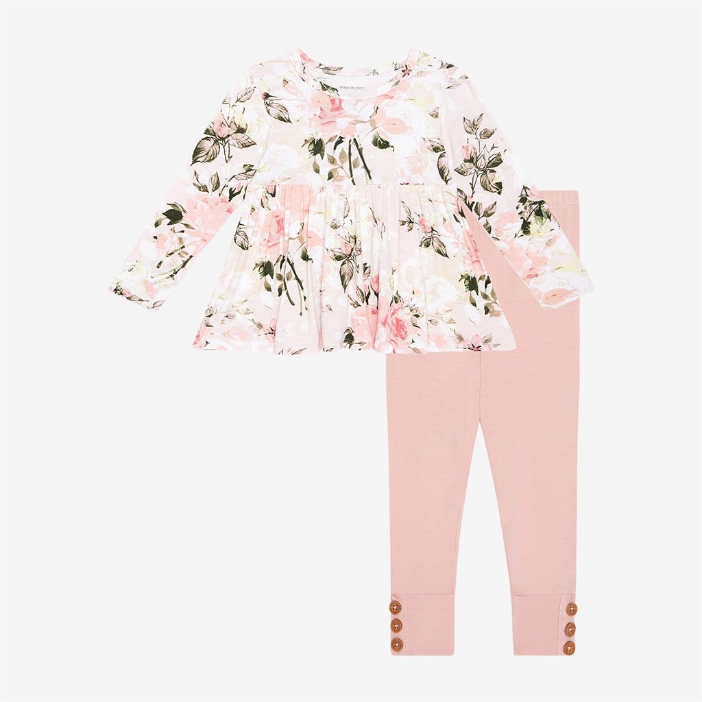 Image of Vintage Pink Rose Long Sleeve Peplum Legging Set