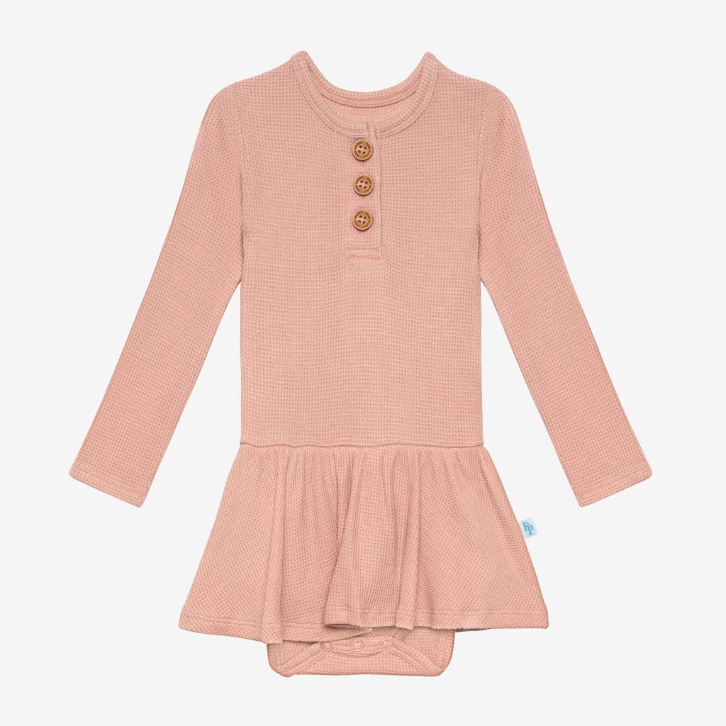 [Pre-sale] Desert Rose Waffle Long Sleeve Henley Twirl Skirt Bodysuit