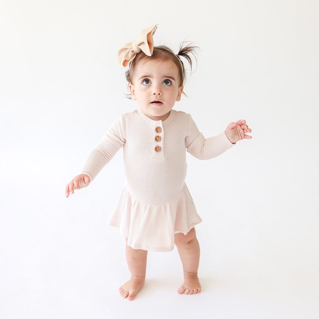 Sandy Blush Waffle Long Sleeve Henley Twirl Skirt Bodysuit