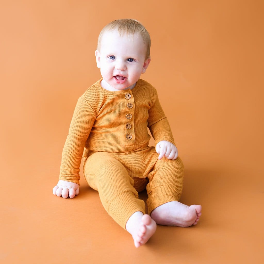 Pumpkin Spice Waffle Long Sleeve Henley Romper