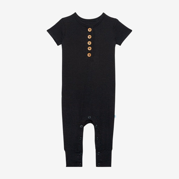 Henley Romper | Black Ribbed | Baby Boy Onesie