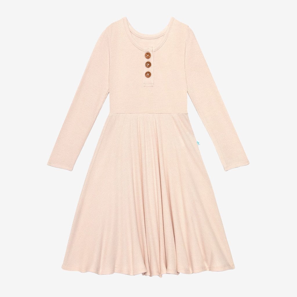 Sandy Blush Waffle Long Sleeve Henley Twirl Dress