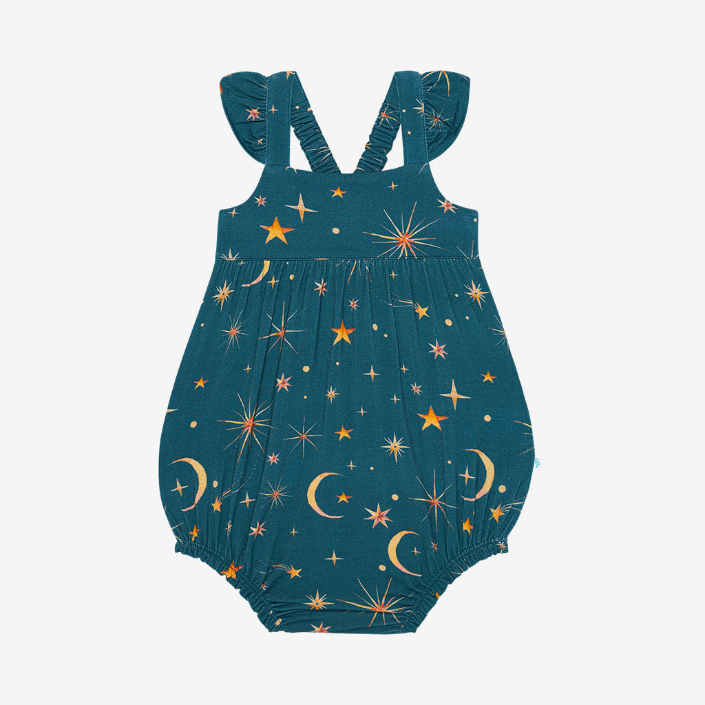 Image of Celestial Stars Ruffled Cap Sleeve Bubble Romper