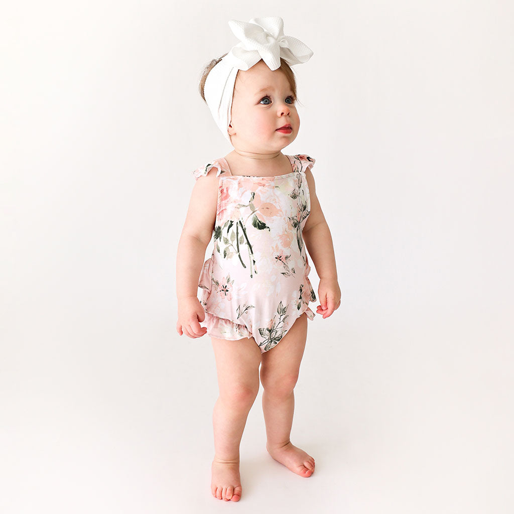 tempo overal Lam Floral Pink Baby Bubble Romper | Vintage Pink Rose – poshpeanut.com