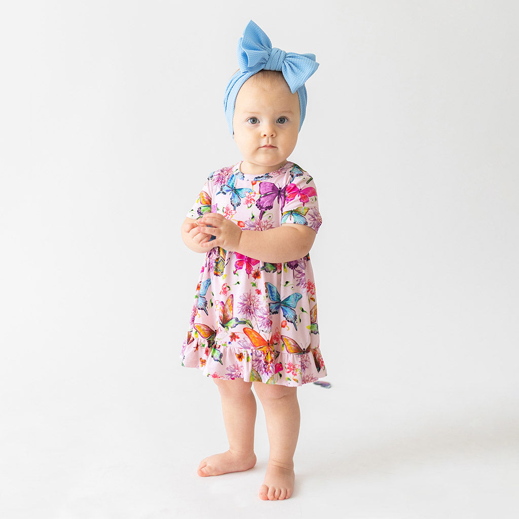 Butterflies Pink Ruffled Baby Bodysuit Dress | Watercolor Butterfly ...