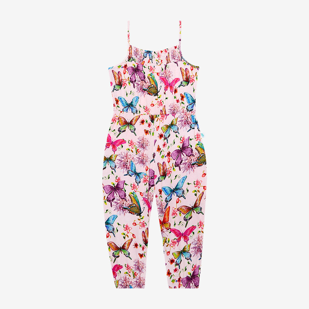 Image of Watercolor Butterfly Sleeveless Smocked Jumpsuit