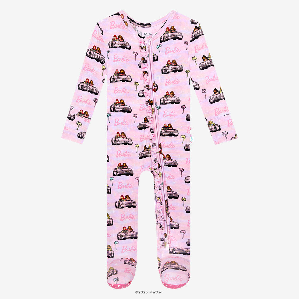 Image of Cruisin' Barbie™ Footie Ruffled Zippered One Piece