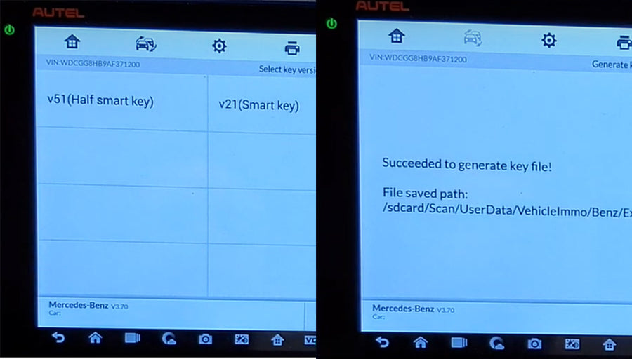 Benz W207 All Key Lost Programming Step 2 select V51 half-smart key and generate a new key file