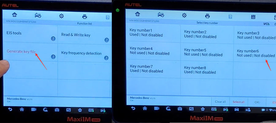 Benz W207 All Key Lost Programming Step 2 select generate key files and select key number 6