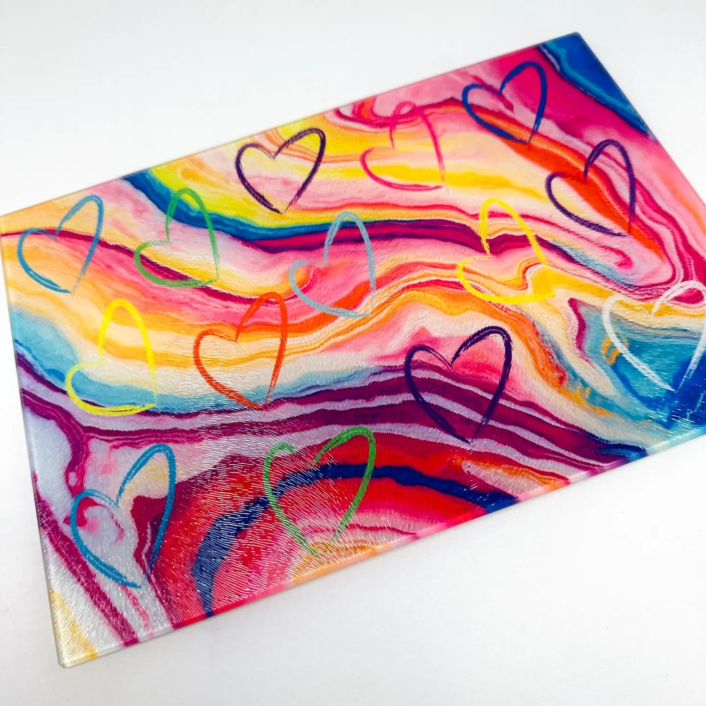 Rainbow Swirl Heart Cutting Board