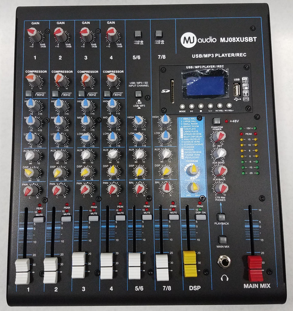 MJ Audio 8 Channel Compact Mixer w/ Effects, USB, MP3 Player CBN Music Warehouse