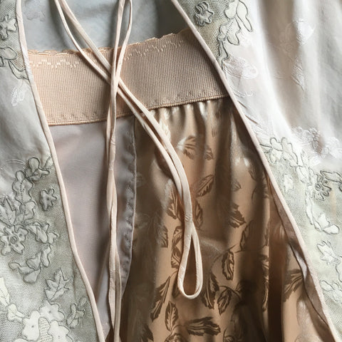 true vintage lingerie and reproduction vintage lingerie. peach biscotti sheapwear, loungewear, retro underpinnings suspender garter belt in beige plus size