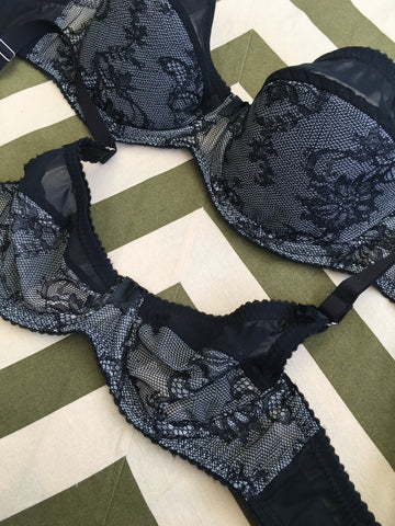 padded and non padded underwired lace bras in a vintage sheer lace