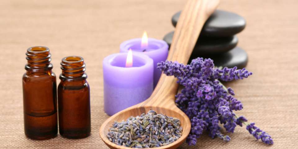 Lavender oil and flowers