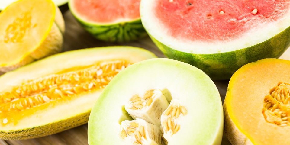 Various types of melon including cantaloupe, watermelon, honeydew