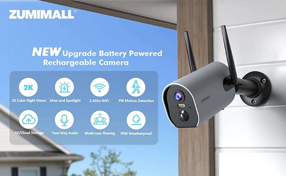 Camara Vigilancia Wifi Bateria Recargable Zumimall Gx1s Ip65