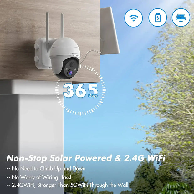 Security Cameras Wireless Outdoor-2K Cameras for Home Security Outside  Solar/Battery Powered 2.4G WiFi, 360° Color Night Vision, 2 Way Audio, PIR