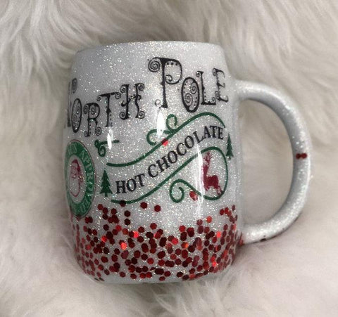 North Pole w/ Chocolate Drip - Glitter Mug - Stainless Steel Mug -  Christmas Tumbler Mug