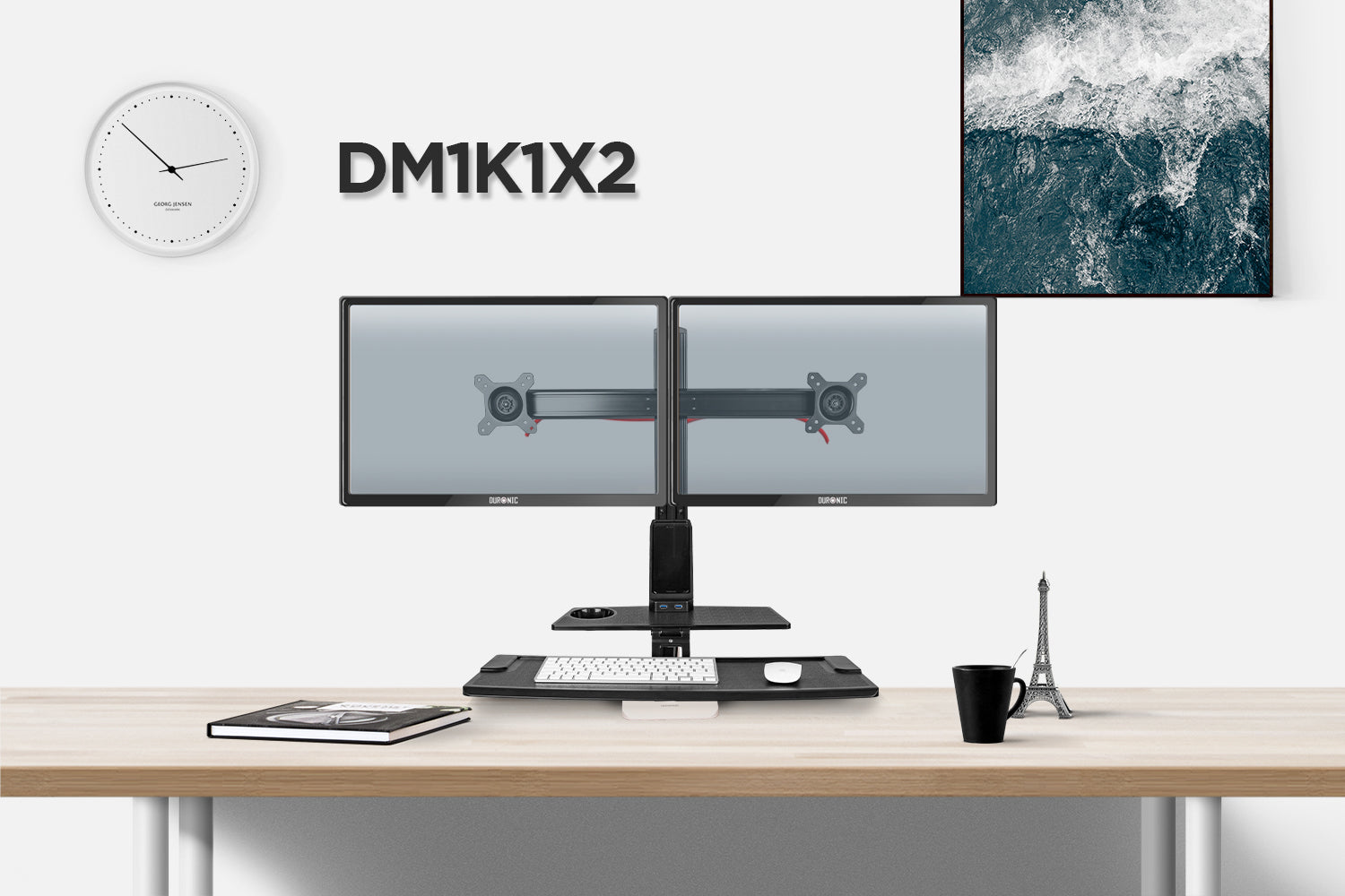 dmusb5x1, silver, desk, mount, bracket, stand, support, riser, arm, double, two, twin, duo, dual, office, computer