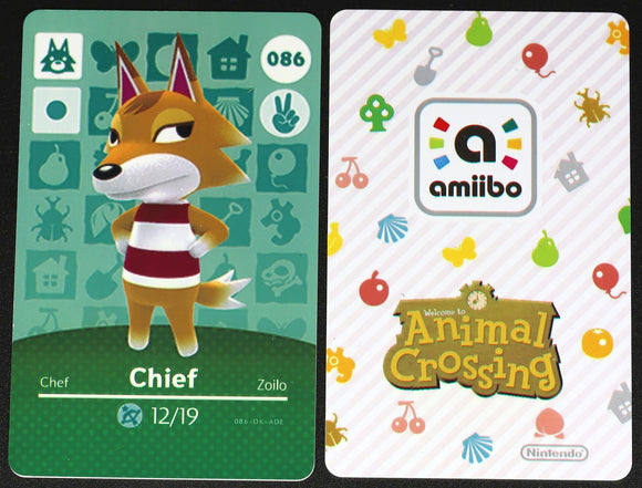 Chief 086 Animal Crossing Amiibo Card Villager Cards