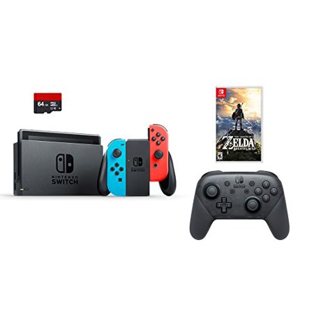 Nintendo Switch 4 items Bundle: Nintendo Switch 32GB Console Neon Red and  Blue Joy-con, 64GB Micro SD Memory Card and an Extra Nintendo Switch Pro