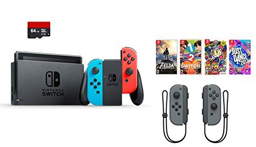 Nintendo Switch 3 items Bundle:Nintendo Switch 32GB Console Neon Red and  Blue Joy-con,64GB Micro SD Memory Card and Super Mario Odyssey Game Disc 