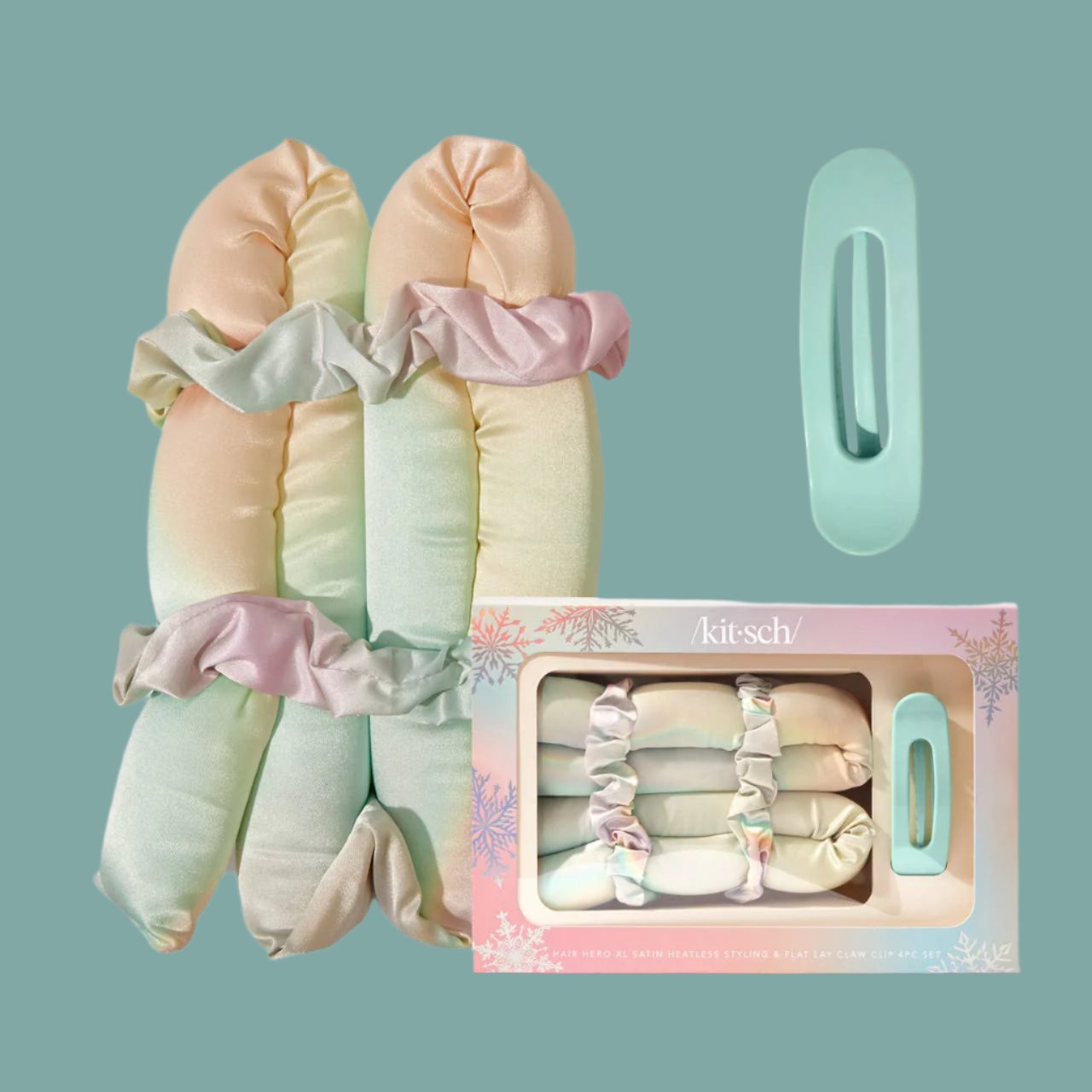 Holiday XL Satin Heatless Styling & Flat Lay Claw 4pc Set