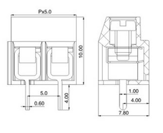 2 Pin Screw Type PCB Terminal Block 126-5.0 (5mm Pitch)