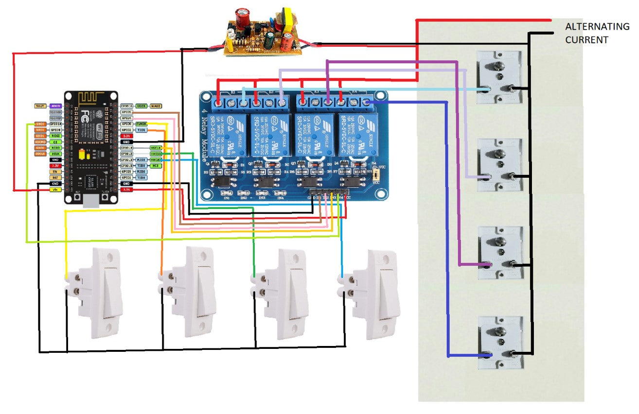 circuit diagram of Smart Switch Board, circuit diagram of Voice and Manual controlled Smart Switch Board with feedback