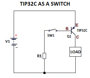 TIP32C as a switch circuit, TIP32C, Power transistor circuit, PNP