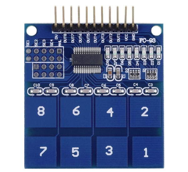 8 Channel Capacitive Touch Sensor Module is easy to interface. It can be used along with a microcontroller or an arduino or even without one.