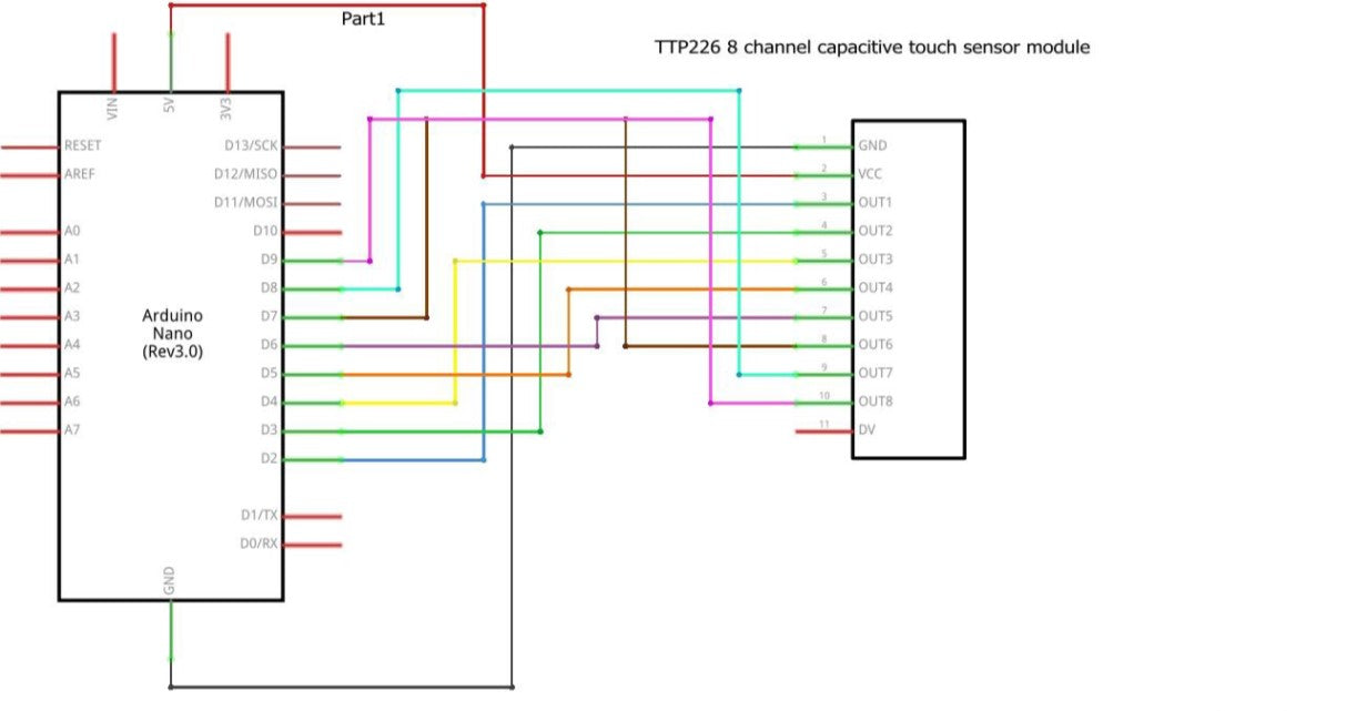 How to use TTP226 module?, Schematic of TTP226 module with arduino NANO