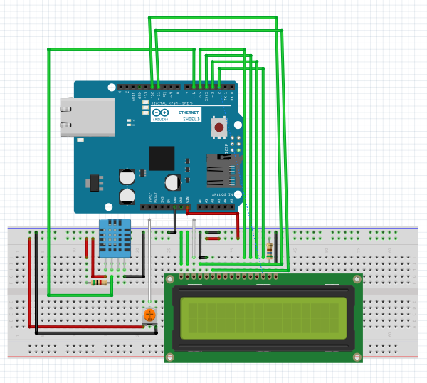 Circuit Diagram of Weather Station with DHT11 and Arduino Uno