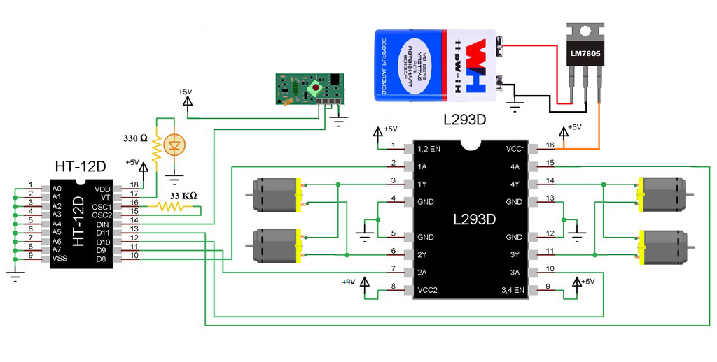 circuit diagram for Hand Gesture Controlled Robo Car