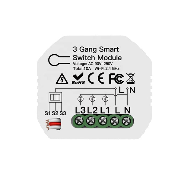 3 GANG Mini WiFi Smart Switch Control With Regular Wall Switch (3 GANG SWITCH)