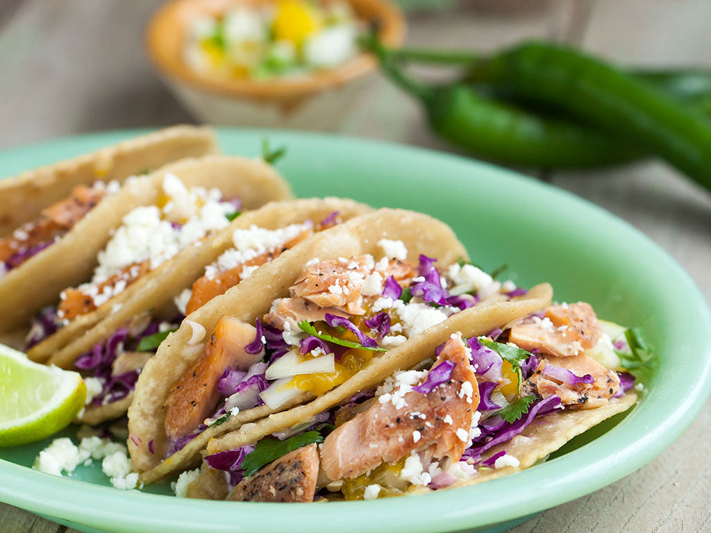 Wild Salmon Tacos with Cilantro Slaw and Mango Salsa - Patagonia Provisions