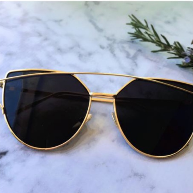 Justice Black with Gold Rim Mirrored Sunglasses | Lynn Marie Boutique