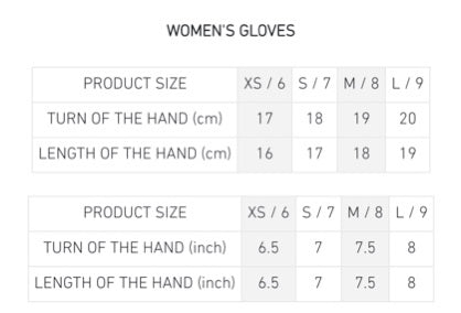 WOMENS RACER GLOVE SIZE GUIDE