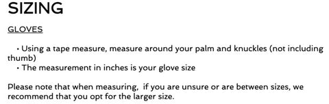 Goldtop Gloves Size Guide